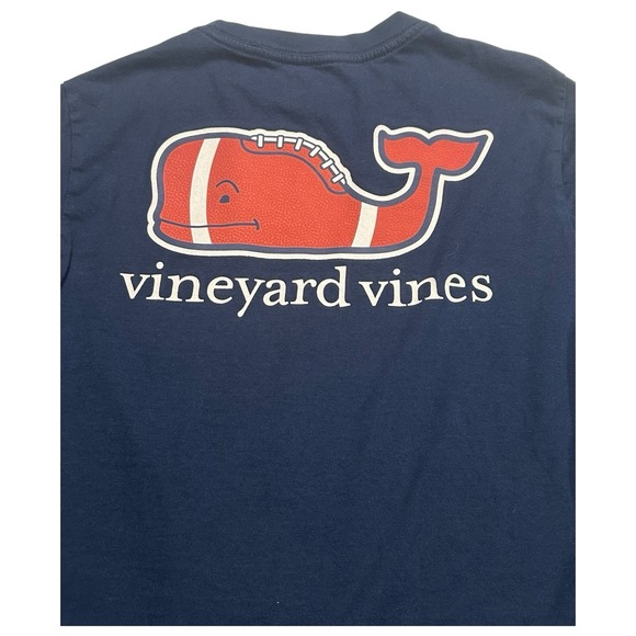 Vineyard Vines Football Logo Whale Long Sleeve T-Shirt Boys Large (14) Navy Blue - Picture 1 of 5